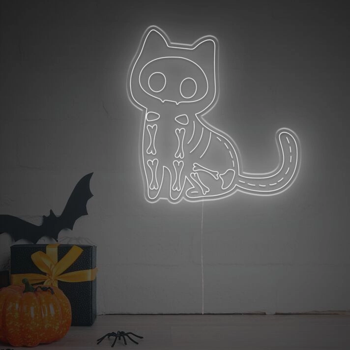 Spookify Your Space: Halloween Cat X-Ray LED Neon Sign for Home Decor, Parties, and Haunted Houses
