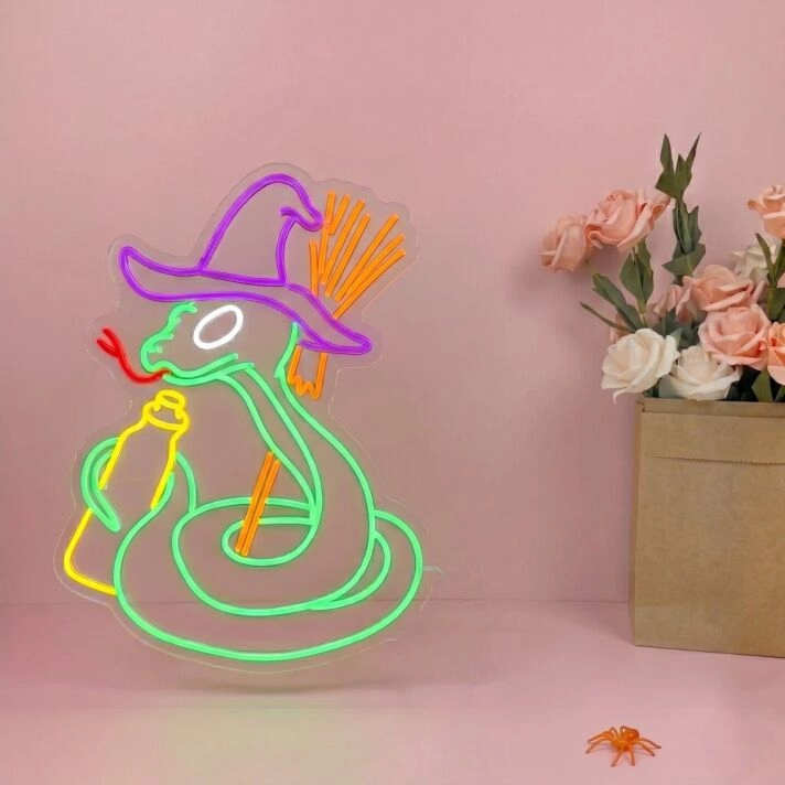 Elevate Your Bar, Gaming Room, or Halloween Decor with the Enthralling Snake Witch With Poison LED Neon Sign.