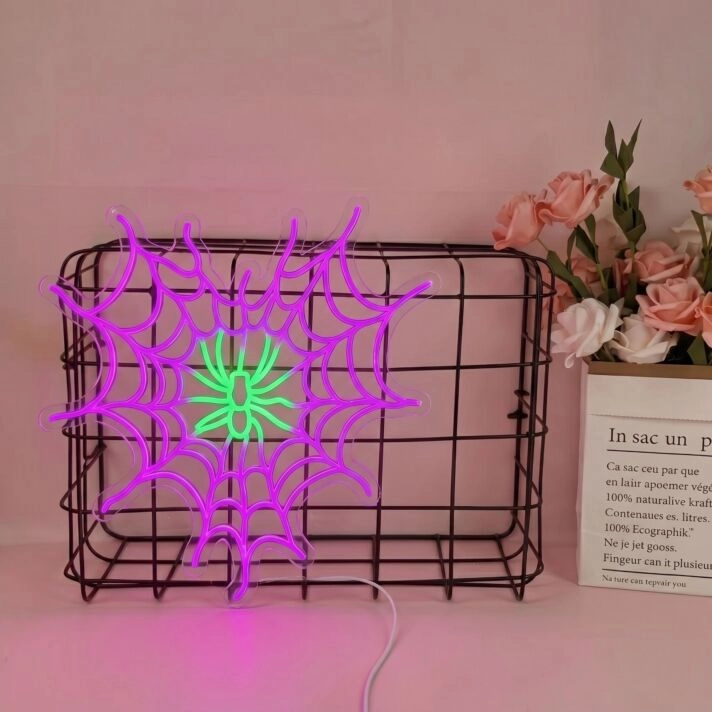 Transform Your Space into a Hauntingly Stylish Area with the Spider Web and Spider LED Neon Sign - Perfect for Halloween Decor, Themed Bars, and Eccentric Home Accents.