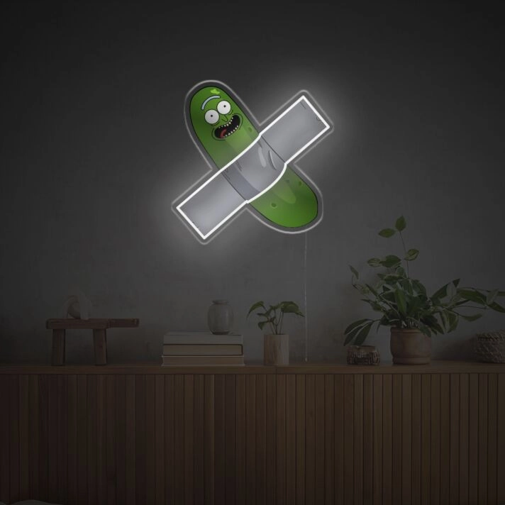 Brighten Up Your Bar, Gaming Room, or Man Cave with Cucumbered Rick Stuck With Tape LED Neon Acrylic Artwork.