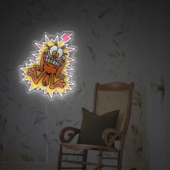 Brighten Up Your Bar, Office, or Game Room with Garfield Being Electrocuted LED Neon Acrylic Artwork.