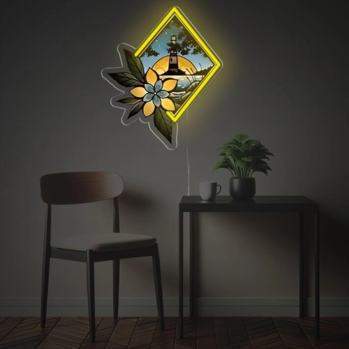Brighten Your Space: Lighthouse Night View LED Neon Acrylic Artwork, Perfect for Home Decor, Bars, and Romantic Weddings.