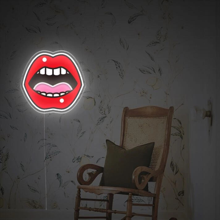 Bring a Radiant Glow to Bars, Weddings, and Home Décor with Opening Red Lip LED Neon Acrylic Artwork.