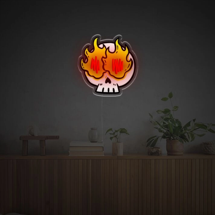 Elevate Your Bar or Gaming Room's Ambiance with Skull Man With Fire Eyes LED Neon Acrylic Artwork.