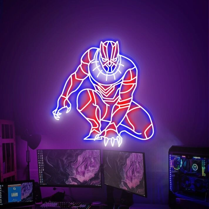 Elevate Your Living Space, Bar, or Office with the Majestic Glow of Black Panther King Neon Sign Decor.