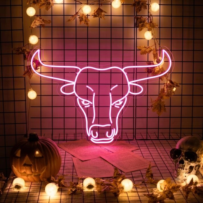 Add a Western Glow to Your Space: Bull Head Led Neon Longhorn Head Skull Light Sign for Bars, Homes, and Festive Occasions.
