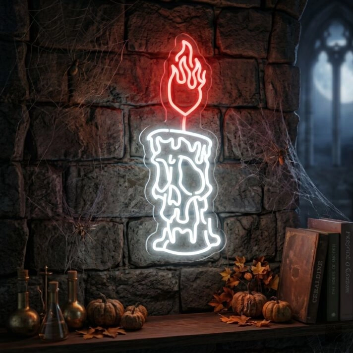 Enhance Your Space: Candle On Fire Neon Sign, Perfect for Game Rooms, Bars, and Trendsetting Home Decor