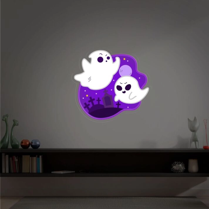 Brighten Up Your Space: Perfect for Home Decor, Office Ambiance, and Hauntingly Cool Bar Themes with Ghost Neon Sign Wall Decor Led Uv Neon Sign Gift.