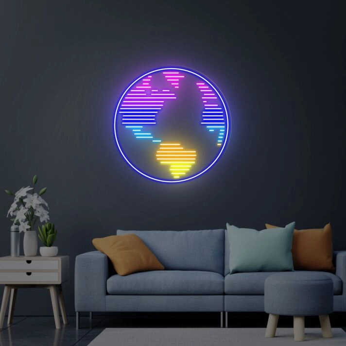 Bring a Cosmic Touch to Your Living Space, Office, or Party with Planet Earth Globe Neon Sign Lights - Perfect for Game Room and Home Wall Decor.