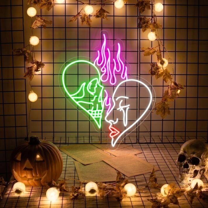Elevate Your Home, Bar, or Tattoo Parlor Vibe with the Skull Head Neon Sign Art Neon Light Skull Fire Neon Light Wall Decor Aesthetic Gifts.