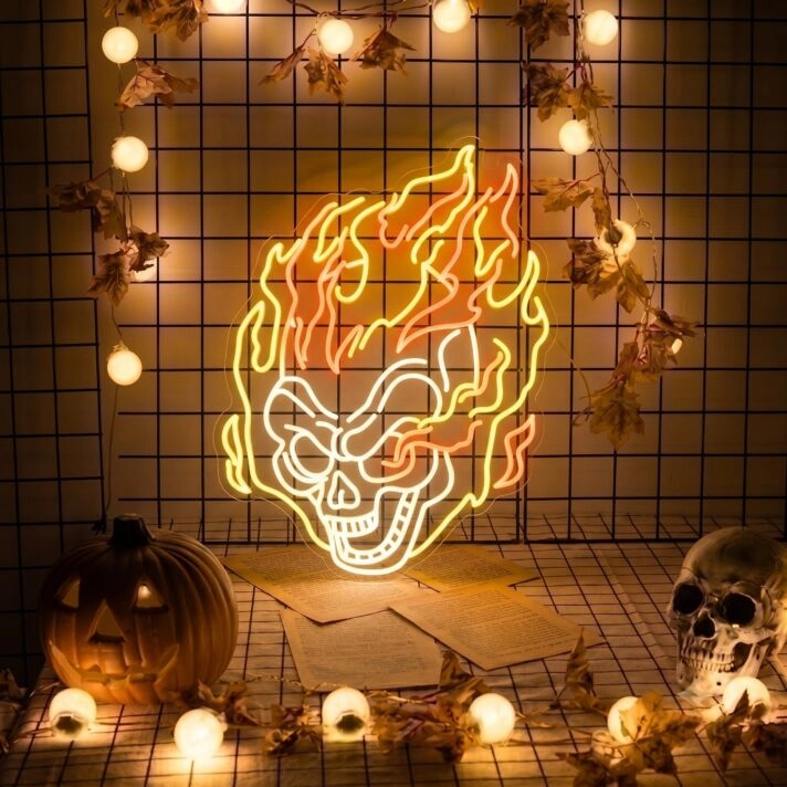 Brighten Up Your Space: Perfect for Halloween, Themed Events, or Edgy Home and Bar Decor with the Skull Head Neon Sign Handmade Art Neon Light Wall Decor.