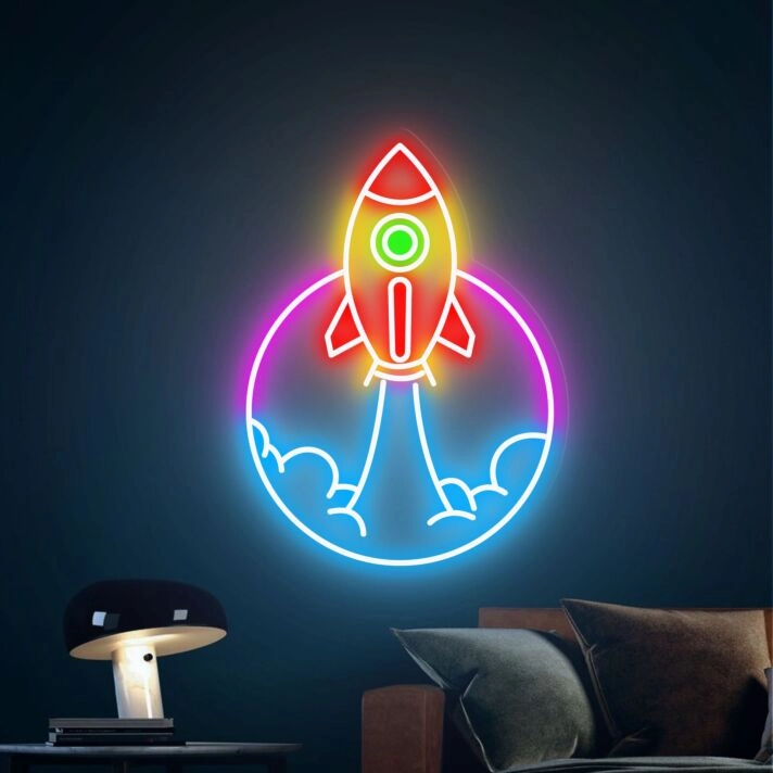 Elevate Your Space Adventure: Spaceship LED Sign Rocket Neon Sign for Wall Decor - Perfect for Kids' Rooms, Themed Parties, and Tech Offices.