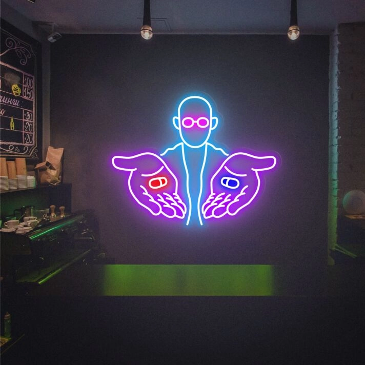 Brighten Your Choice in Home, Office, or Bar: Red Pill Or Blue Pill Funny Neon Lights Decor Game Room Wall for a Unique Touch.