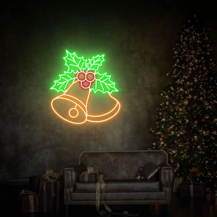 Brighten Your Holiday Season: Christmas Bells Led Neon Sign, Perfect for Home Decor, Office Festivities, and Storefront Displays.