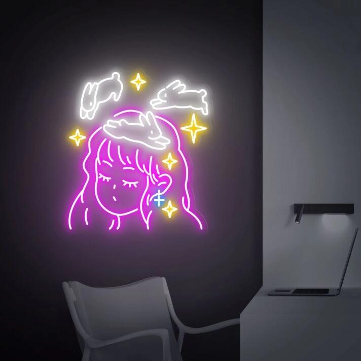 Brighten Up Your Space: Perfect for Home Decor, Office Ambiance, and Party Vibes with Kawaii Girl Sign Girl Wall Art Led Neon Sign Bedroom.