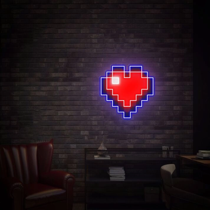 Brighten Your Special Moments: Pixel Heart UV LED Neon Sign, Perfect for Weddings, Parties, and Romantic Home Decor.