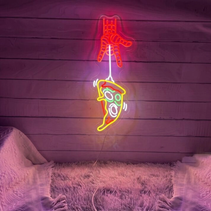 Brighten Up Your Pizza Shop, Kitchen, or Weekend Bash with the Pizza Led Neon Sign Hand Pizza Storefront Sign Wall Art.