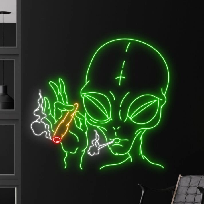 Brighten Your Space: Alien Smoking LED Neon Sign - Perfect for Bars, Parties, and Cool Home Decor Ambiance.