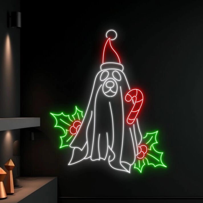Brighten Your Festive Celebrations and Spaces: Christmas Ghost Dog Led Neon Sign for Restaurant, Bar, Club, and Home Decor