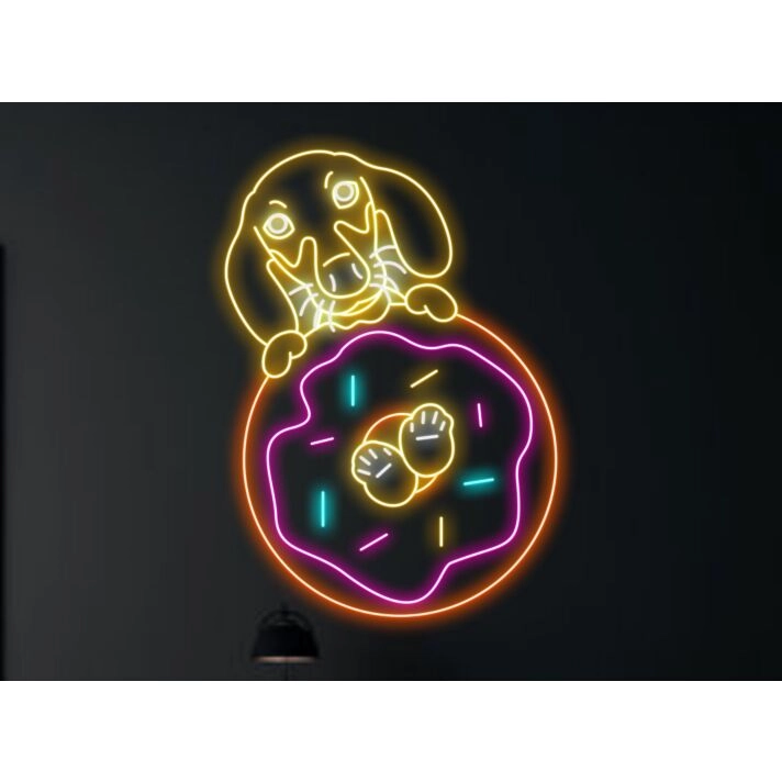 Elevate Your Bakery, Café, or Kitchen Space with the Charming Dachshund Donut Cake Led Neon Sign Dachshund Neon Light Decor.