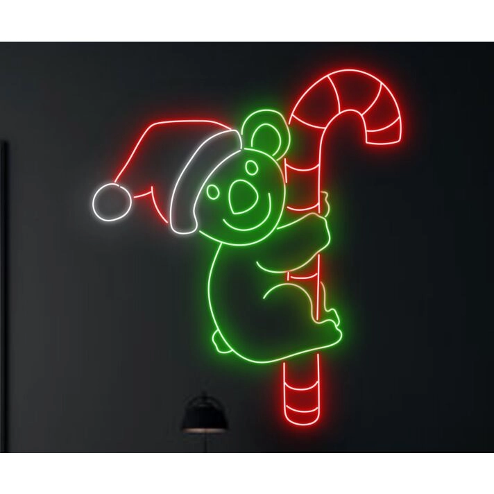 Brighten Up Your Space: Koala Hug Candy Cane Led Neon Sign for Home Decor, Bars, and Holiday Celebrations.