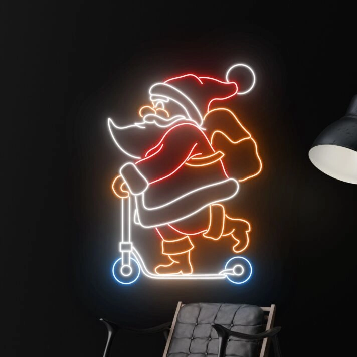 Santa Claus Riding Scooter Led Sign Santa Christmas Neon Light Christmas Decor