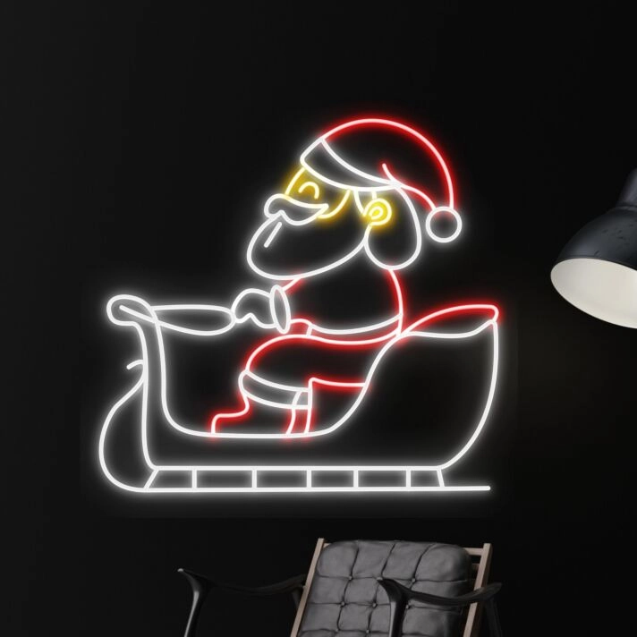Santa Claus With Sleigh Led Neon Sign Christmas Decor