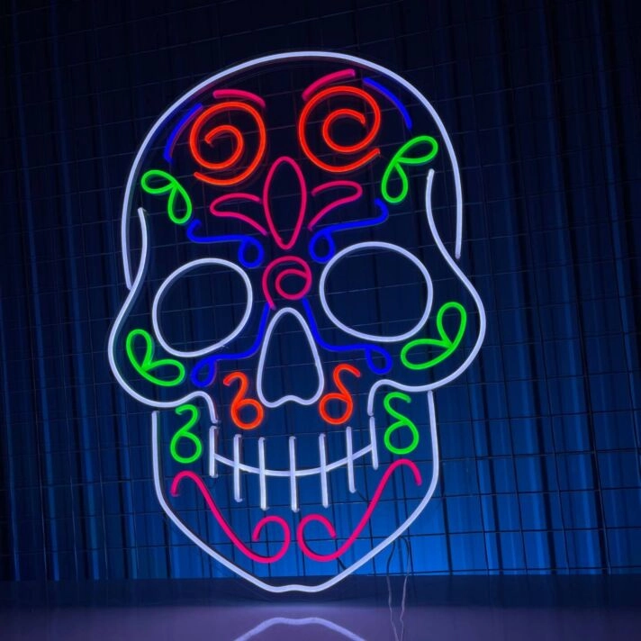Skeleton Colorful Led Sign Custom Sugar Skull Neon Light Christmas Decor