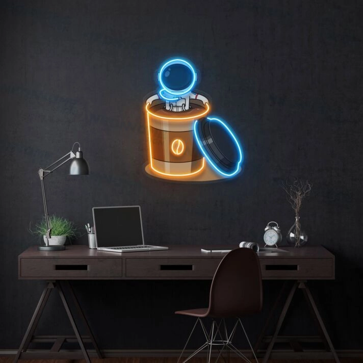 Astronaut Soaking Coffee Cup Led Uv Neon Sign Restaurant Wall Decor