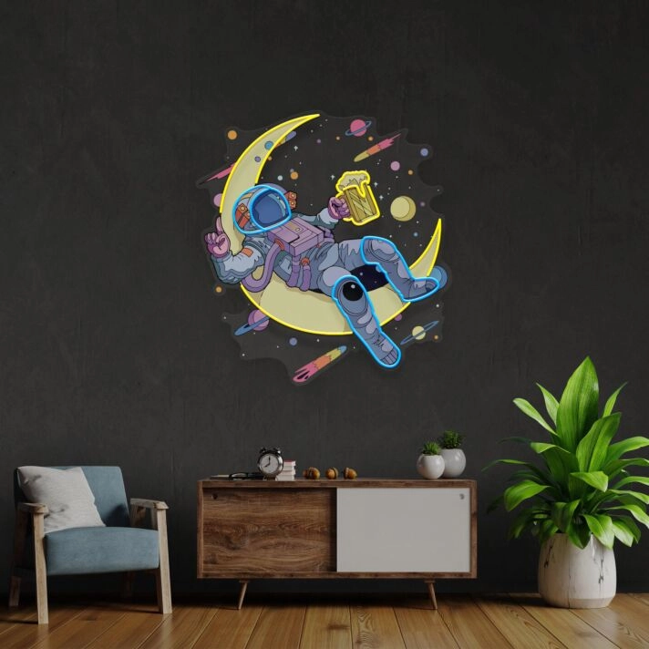 Astronauts Drinking Beer Light Space Uv Neon Light Bedroom Decor