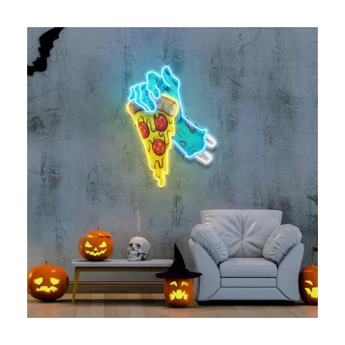 Hand Skull Pizza Uv Light Neon Artwork And Easy Installation