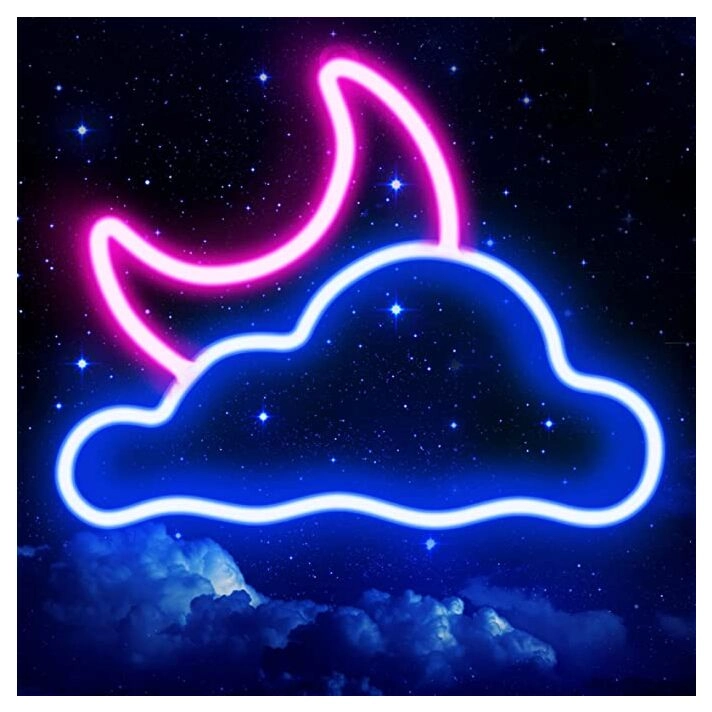 Cloud and New Moon Neon Sign