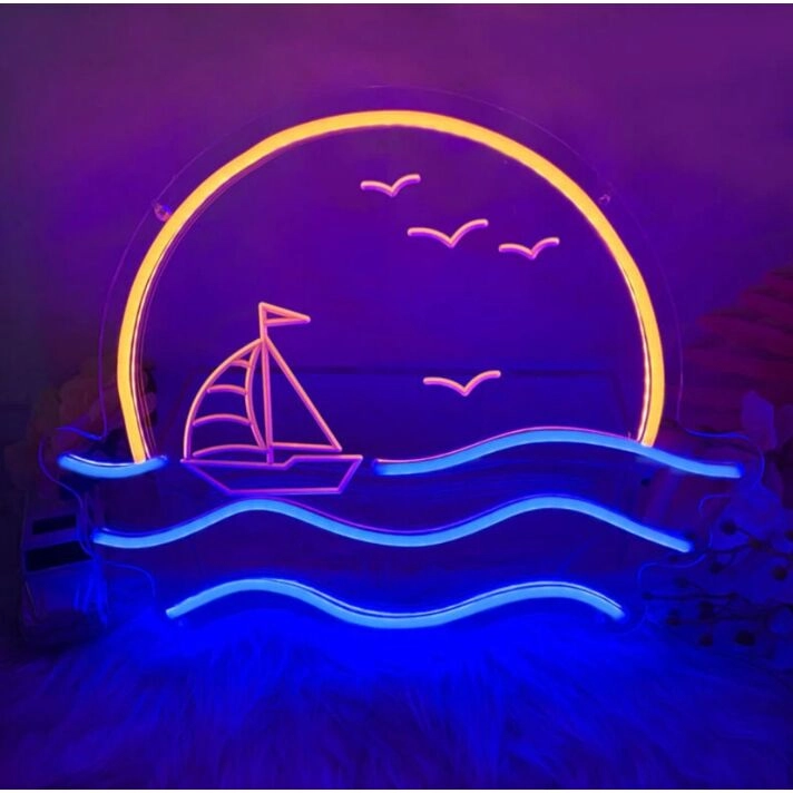 Sun Wave Seagull Sunset Sunrise Neon Sign