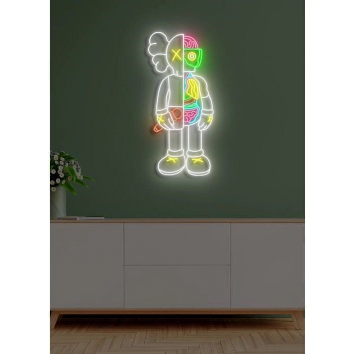 Divided Neon Art Reflecting Inner Struggle and Balance