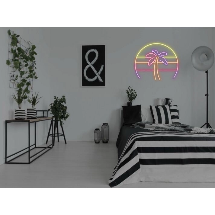 Palm Tree Retro 80S Sunset Neon Sign for Tropical and Retro Decor