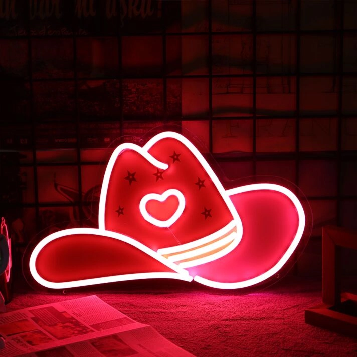 Cowboy Hat Neon Sign for Western and Rustic Decor