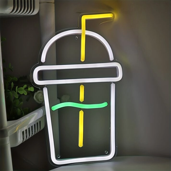 Brighten Up Your Bar, Cafe or Home Decor with the Beverage Cup Wall LED Neon Sign Light - Perfect for Parties and Weddings!