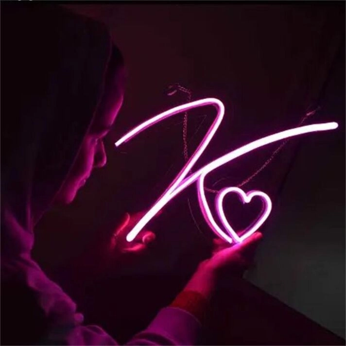 Brighten Up Your Space: Customized LED Neon Alphabetic K Heart LED Neon Sign for Weddings, Bars, and Home Decor.