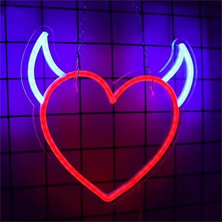 Brighten Up Your Space: Devil Heart LED Neon Sign, Perfect for Home Decor, Trendy Bars, and Romantic Weddings.