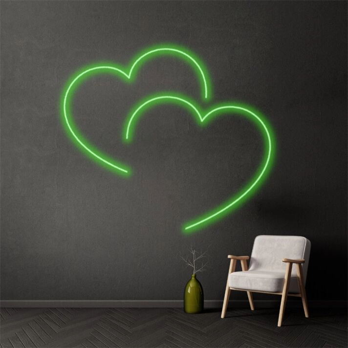 Set a Romantic Mood for Weddings, Anniversaries, and Home Decor with the Double Heart Initials Part Custom LED Neon Sign.