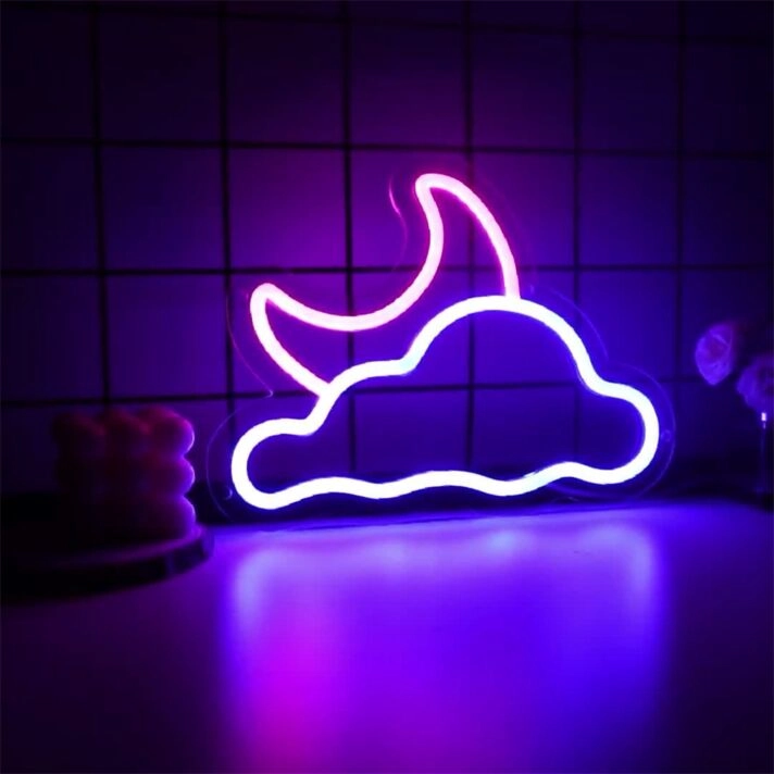 Transform Your Space: Moon and Cloud LED Neon Sign for Home Decor, Bars, and Romantic Evenings.