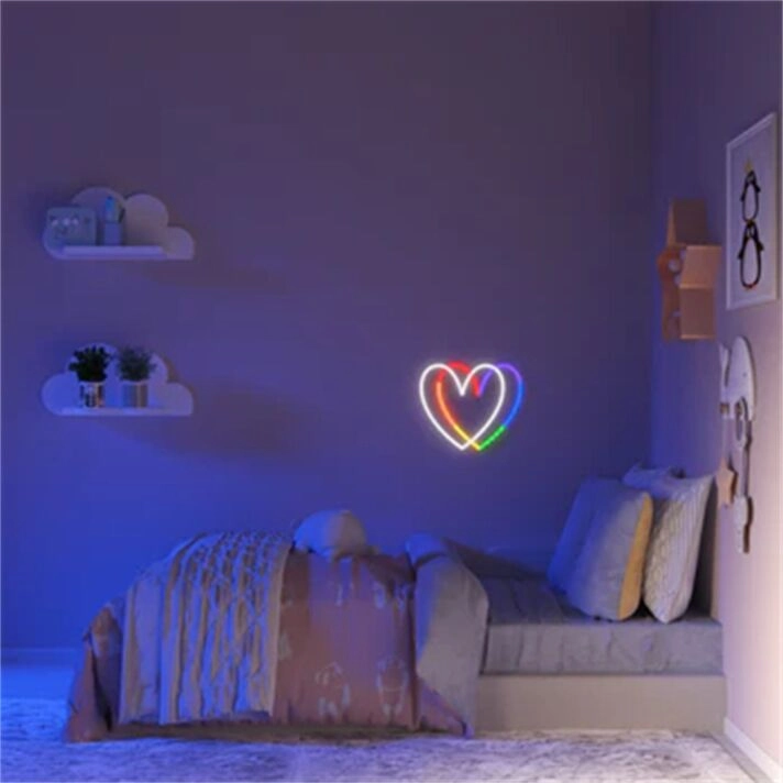 Brighten Up Your Space: Rainbow Heart LED Neon Sign for Weddings, Bars, and Home Décor