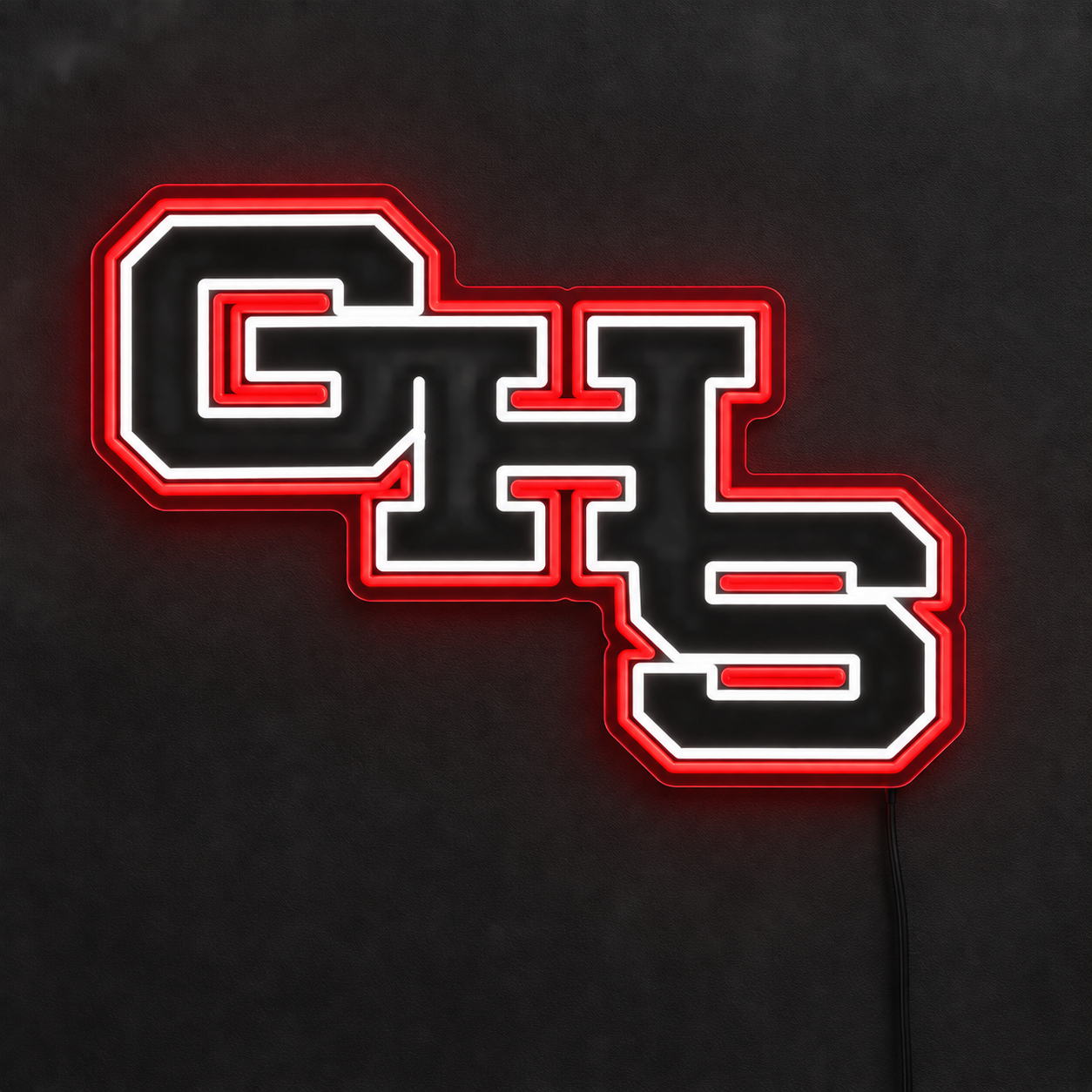 Option 3A design mockup: red and white school initials with black infill