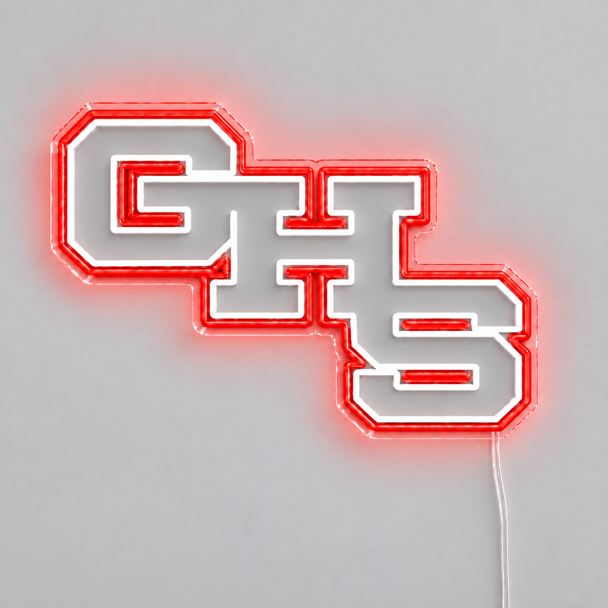 Option 3B design mockup: red and white school initials on a clear acrylic backboard