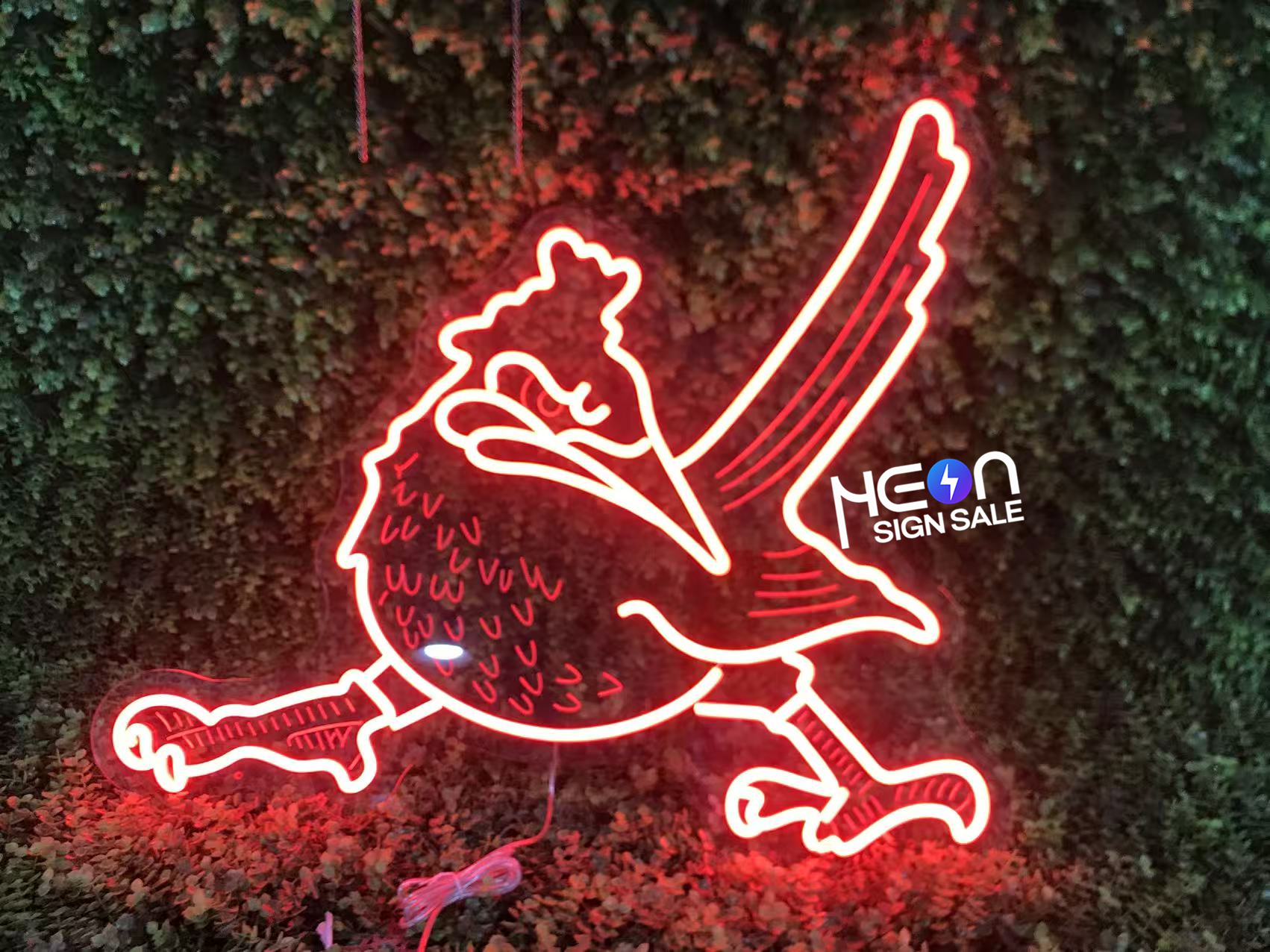 Finished red Ridgerunner LED neon sign illuminated in the workshop